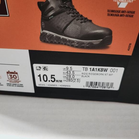 Men Size 10.5 Timberland Work Boots Pro Ridgework Waterproof Black TB 1A1KBW 001 main image 2
